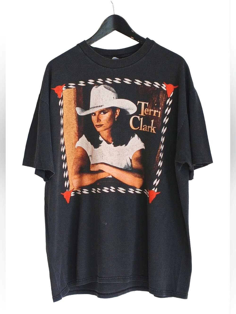 VTG 1996 Terri Clark Country Concert Tour Tee Black Faded Hanes XL Distressed